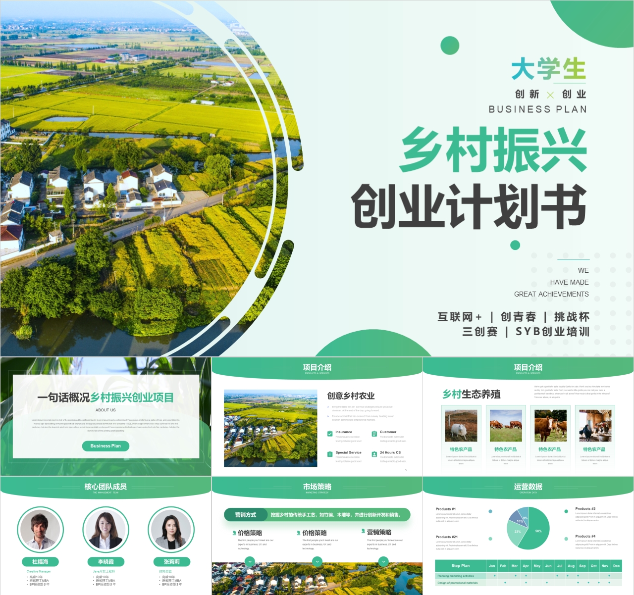 乡村振兴中国国际大学生创新大赛创业计划书PPT模板+word