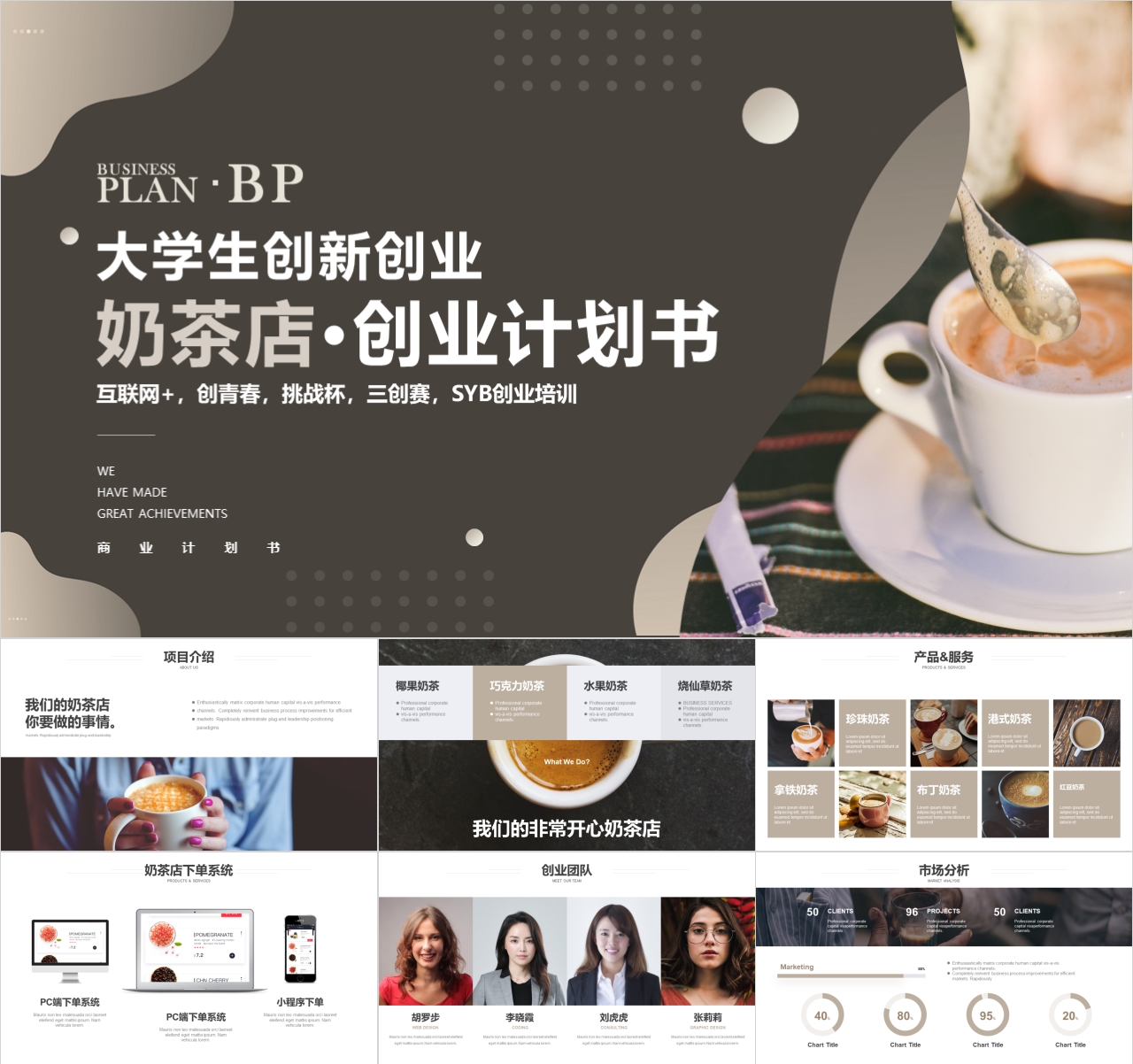 奶茶店中国国际大学生创新大赛创业计划书PPT模板+word